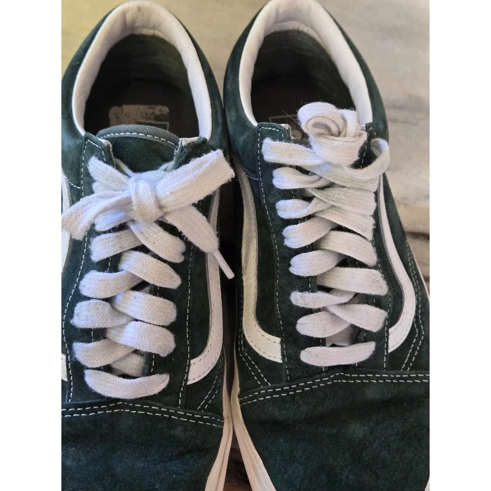 Vans Old Skool Forest Green Suede Low Top Skate Sneakers White Stripe M‎ 8 w 9.5